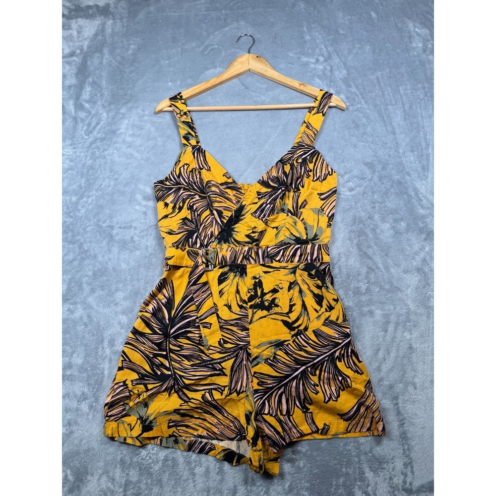 GUESS Romper Womens 6 Yellow Tropical Leaf Print Buckle Adjustable Straps W0GD62